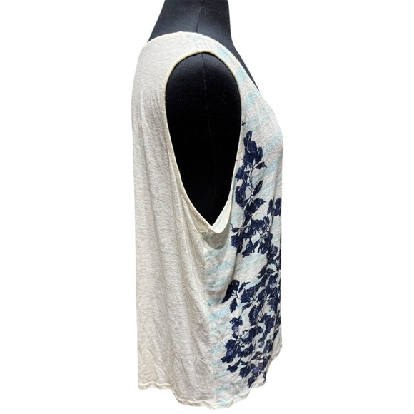 Symple NYC Floral Stripe Sleeveless Knit Tank Top Size 1X Loose Fit - Picture 2 of 4